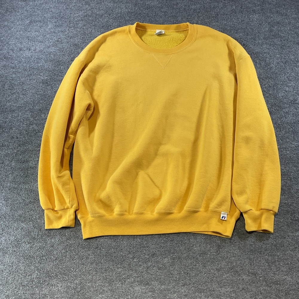 Russell Athletic Mens XLT Yellow Crewneck Sweatshirt V-Stitch Blank Fleece Tall